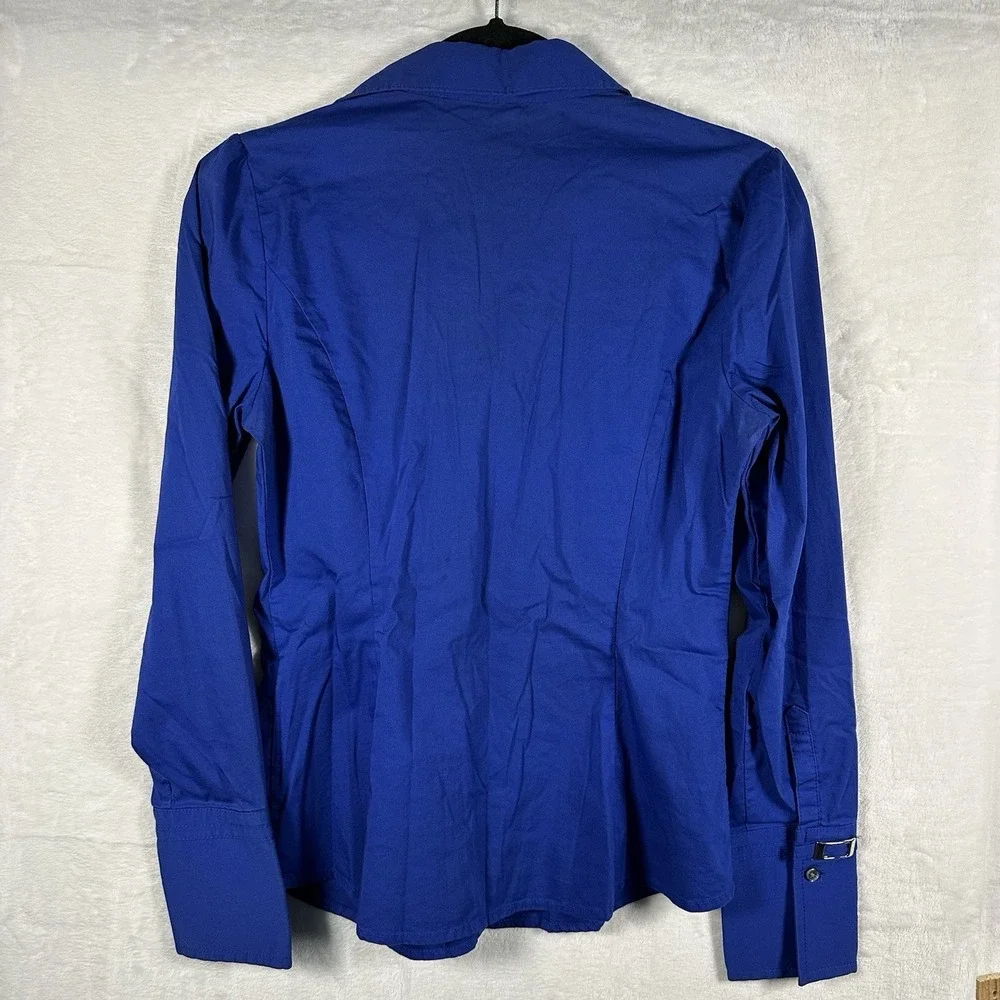 Express Button Up Blouse. Women's S. Royal Blue. V-Neck. Cuff Detail. - Picture 8 of 8